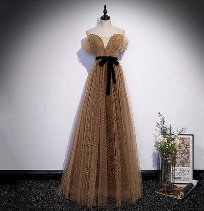 Robe de soirée longue en tulle mignonne Robe de soirée trapèze 10182