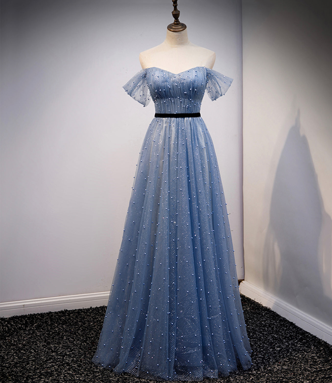 Blaues Tüll langes A-Linie Ballkleid Abendkleid 8686