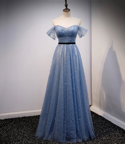 Blaues Tüll langes A-Linie Ballkleid Abendkleid 8686