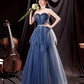 Blue tulle long A line prom dress blue evening dress  10533