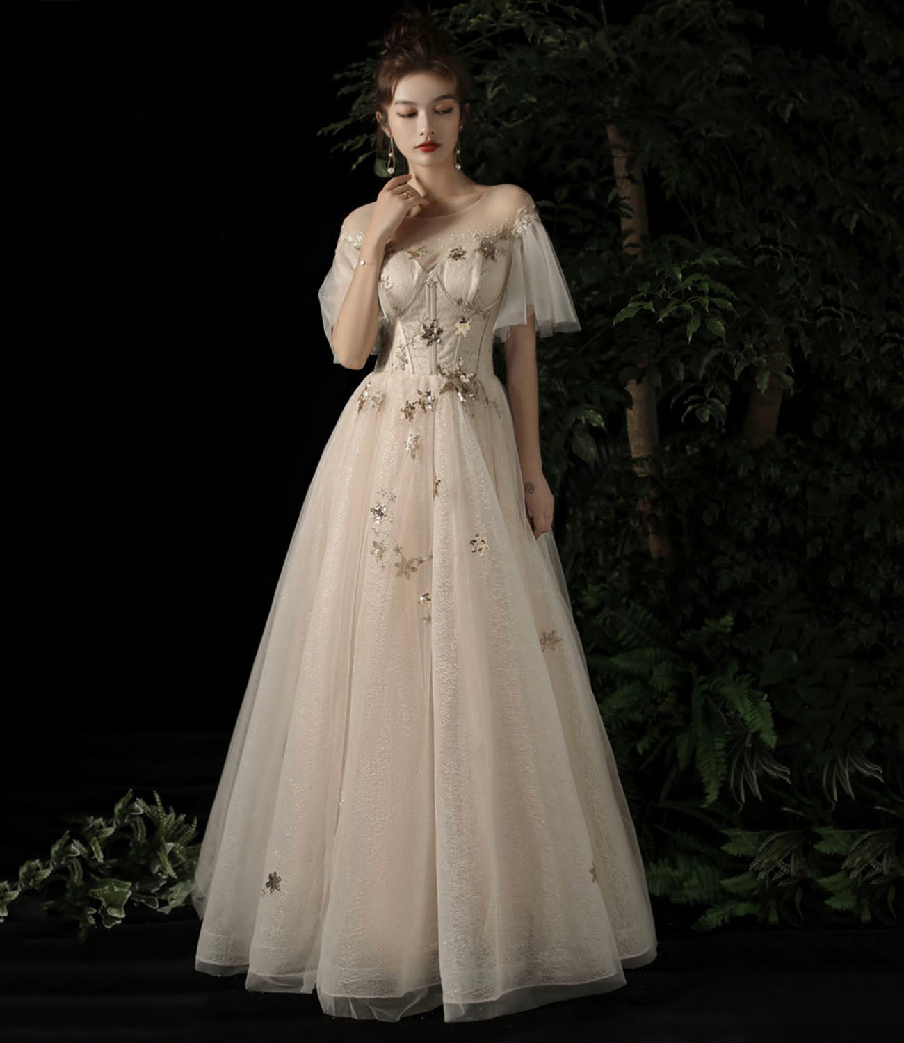 Süßes Tüll Pailletten langes Ballkleid Abendkleid 10196