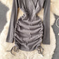 Sexy V-Neck Drawstring Dress Fashion Dress  10815