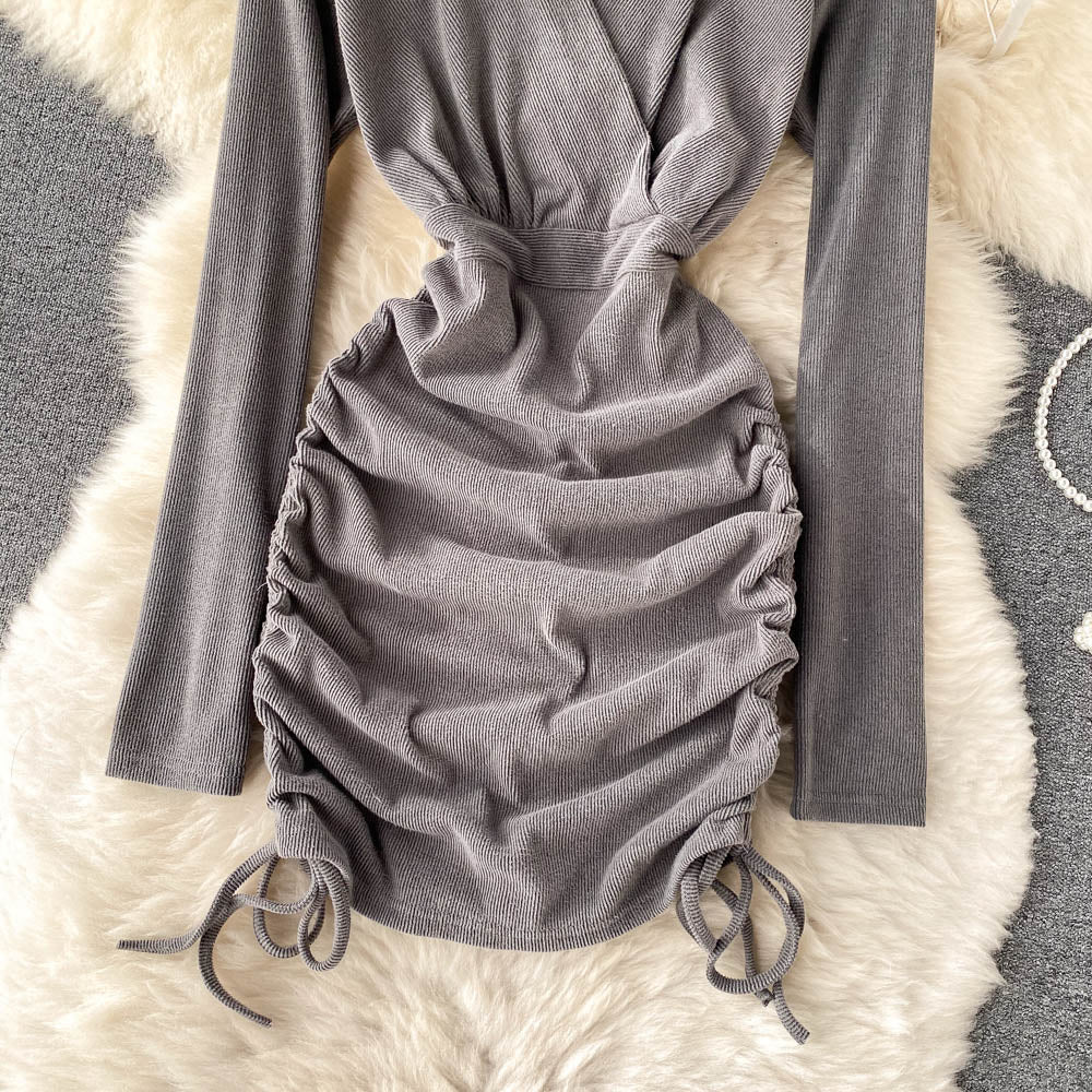 Sexy V-Neck Drawstring Dress Fashion Dress  10815