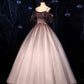 Braunes, zartes, florales Applikationen-Abendkleid in A-Linie und langem Tüll 8721