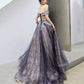 Robe de soirée longue en tulle violet à paillettes Robe de soirée trapèze 10204