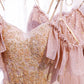 Pink tulle lace long prom dress evening dress  8349