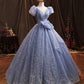 Robe de soirée longue en tulle bleu Robe de soirée trapèze 10229