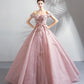Rosa Tüll Spitze langes Ballkleid A-Linie Abendkleid 10359