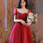 Burgund Tüll Perlen langes Ballkleid Abendkleid 10214