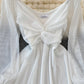 White V Neck Short Dress A Line Long Sleeve Dress  10819