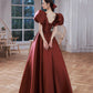 Burgundy v neck satin long prom gown A line formal gown  10212