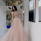 Cute tulle beads long prom dress A line evening gown  10264