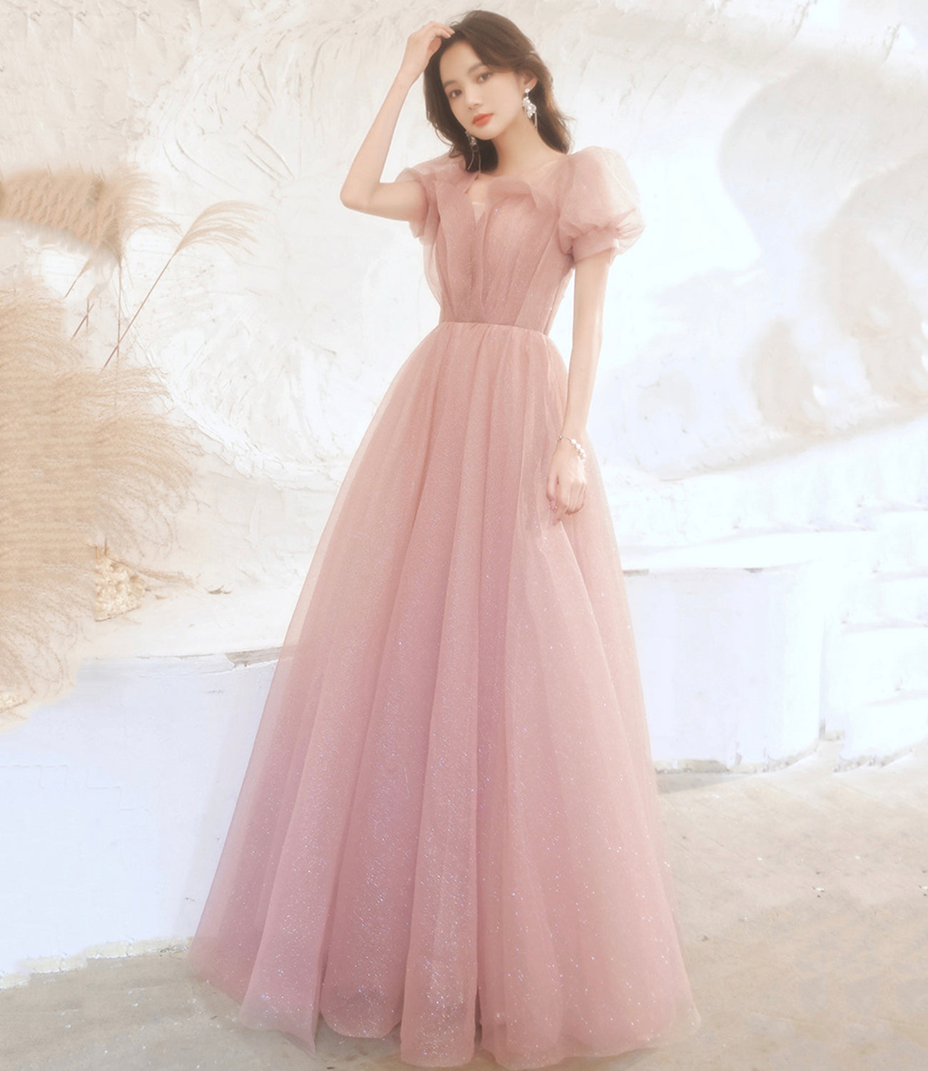Rosa langes Ballkleid aus Tüll Rosa Abendkleid 10258