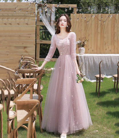 Rosa Tüll Pailletten langes Ballkleid Abendkleid 10362