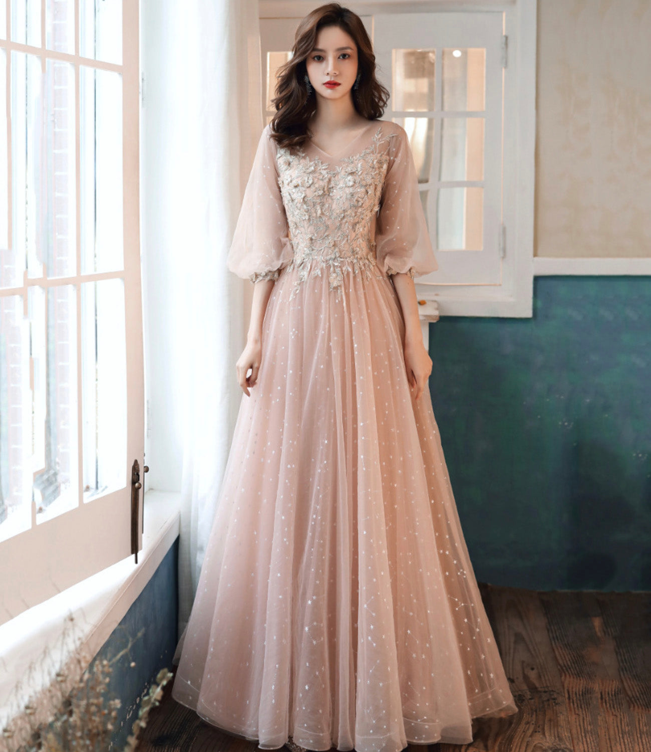Süßes langes Ballkleid aus Tüllspitze A-Linie Abendkleid 10554