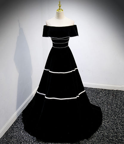 Robe de bal longue en velours noir, robe de soirée noire 10157
