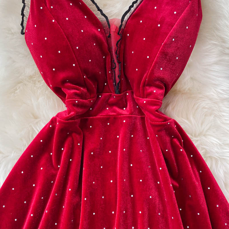 Sexy V-Ausschnitt, kurzes A-Linien-Kleid, modisches Kleid 10893