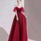 Bugundy Samt Tüll langes Ballkleid A-Linie Abendkleid 10553