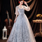 Langes Ballkleid aus grauer Tüllspitze A-Linie Abendkleid 10508