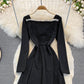 Black A Line Long Sleeve Dress A Line Fashion Dress  10953