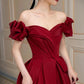 Burgundy satin long prom dress A line evening dress  10450
