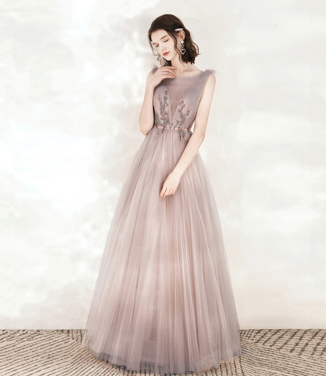 Cute tulle long A line prom dress evening dress  10543