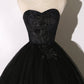 Schwarzes, zartes, florales A-Linien-Ballkleid aus Tüll mit Blumenmuster, lang 8641