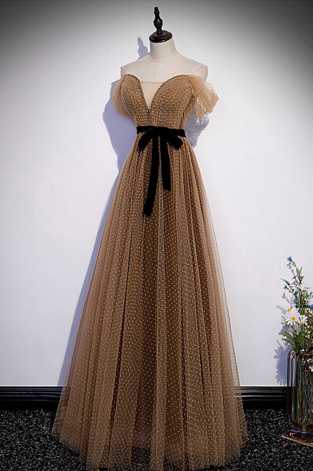Robe de soirée longue en tulle mignonne Robe de soirée trapèze 10182