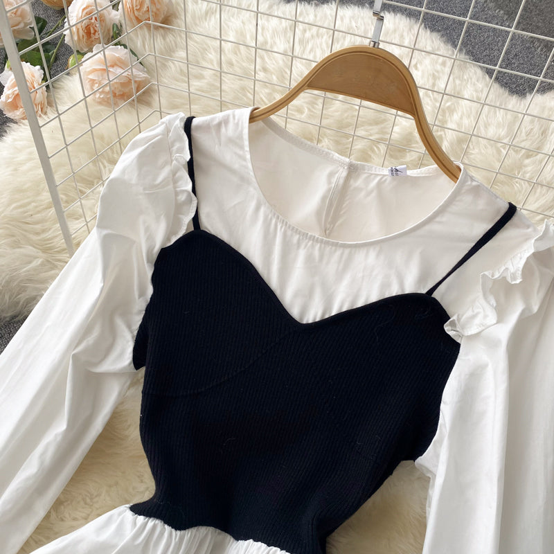 Robe trapèze mignonne à manches longues Robe trapèze tendance 10666