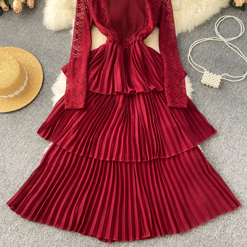 A Line Chiffon Lace Long Sleeve Dress Fashion Dress  10720