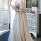 Cute tulle lace long prom dress A line evening dress  10171