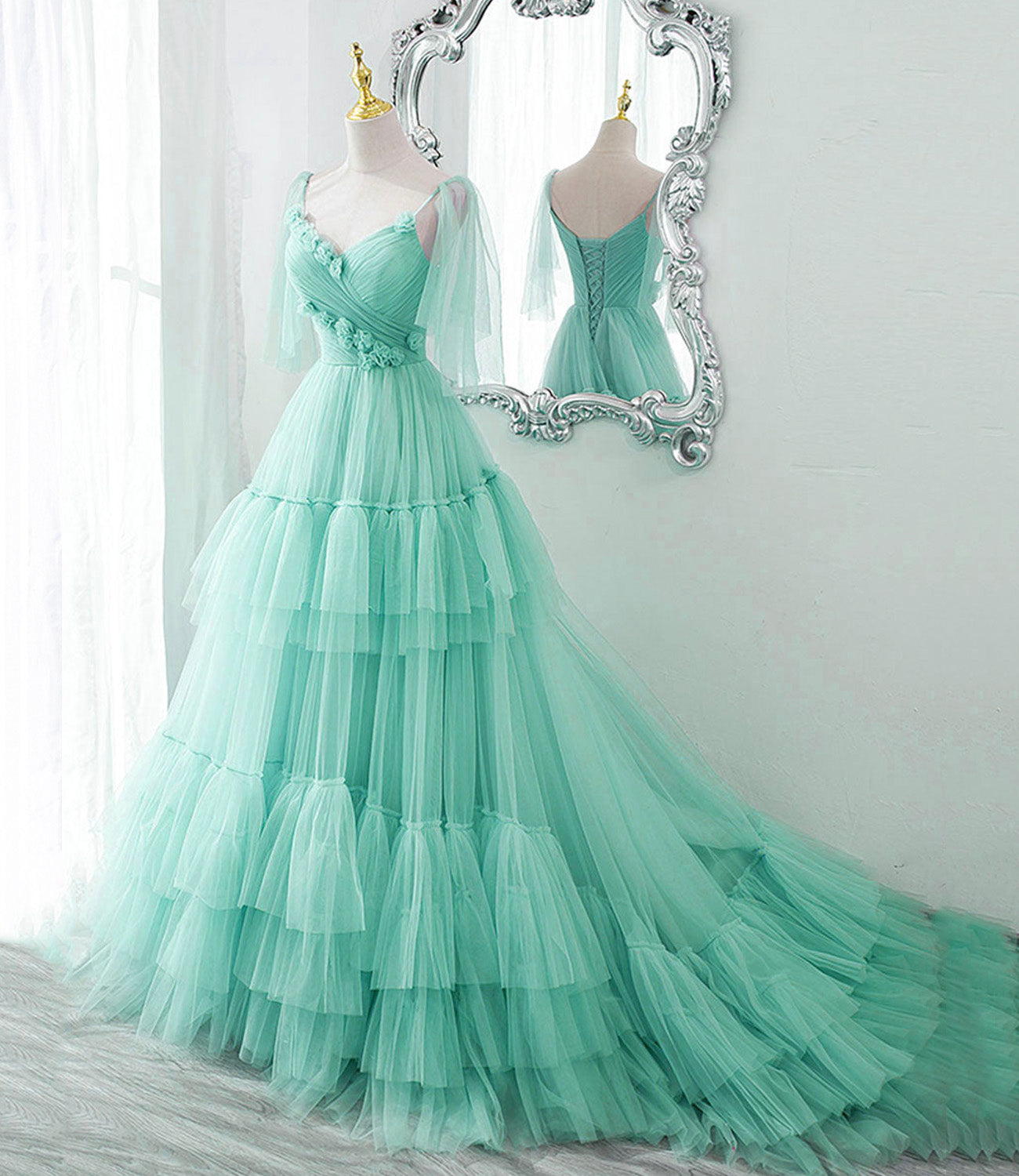 Blaues langes Ballkleid aus Tüll in A-Linie blaues Abendkleid 10551