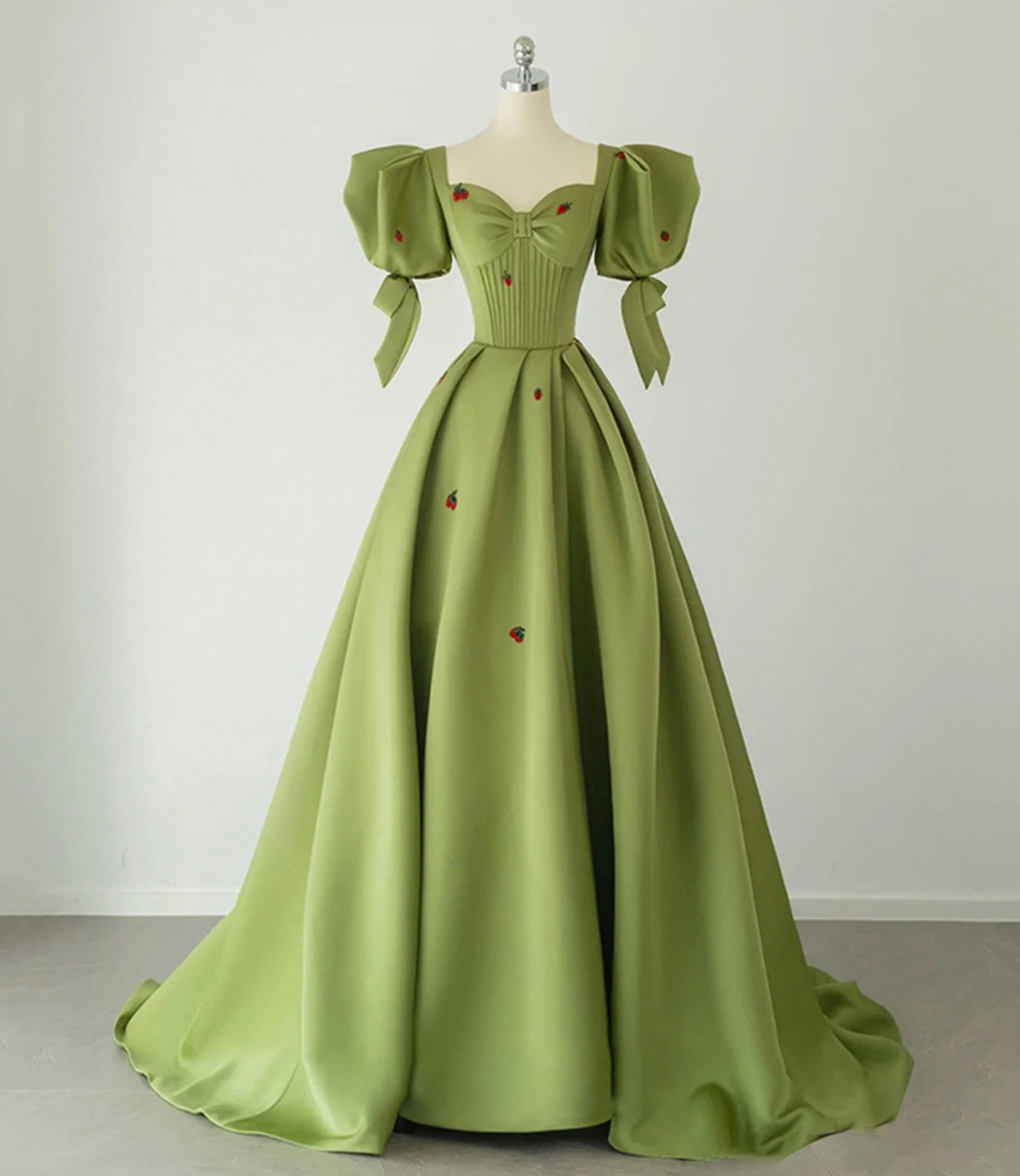 Süßes Erdbeer langes Ballkleid grünes Abendkleid 10393