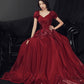 Burgundy satin long prom dress A line evening gown  10502