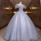 Blaues, glänzendes, modisches, elegantes, exquisites Tüll-Spitzenkleid mit Blumenapplikationen, langes Ballkleid, Abendkleid, Abschlusskleid 10259