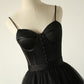 Black tulle long A line prom dress black evening dress  8803