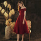 Robe de bal courte en satin bordeaux 10417