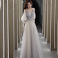 Cute tulle lace A line prom dress lace evening dress  10560