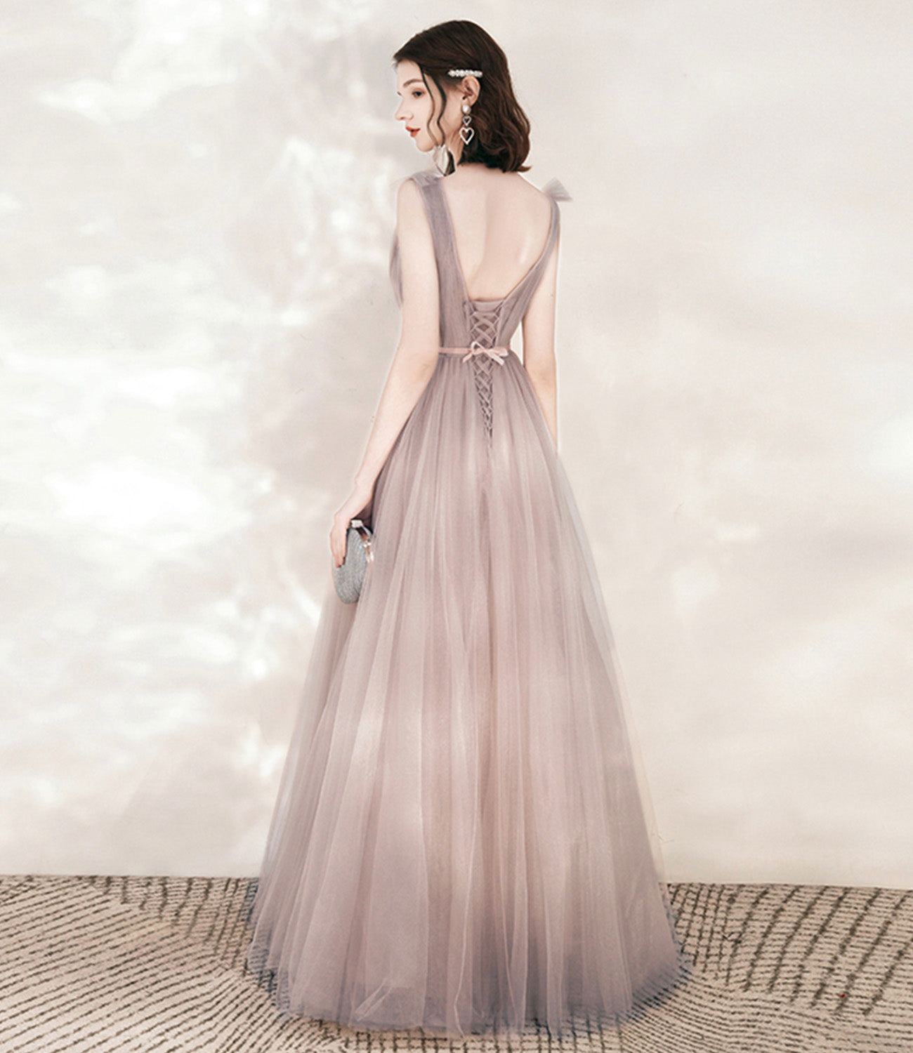 Cute tulle long A line prom dress evening dress  10543