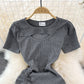 Spice Girl round neck chest hollowed out elastic tight drawstring short Hip Wrap Dress  10970