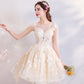 Champagne tulle lace short prom dress homecoming dress  10513