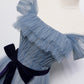 Bule Tüll langes A-Linie Ballkleid blaues Abendkleid 8718
