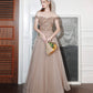 Shiny tulle sequins long prom dress A line evening dress  10576