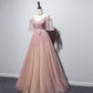 Rosa V-Ausschnitt Tüll langes Ballkleid Abendkleid 8455