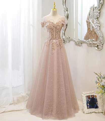 Rosa Tüll Pailletten langes Ballkleid Rosa Abendkleid 10173