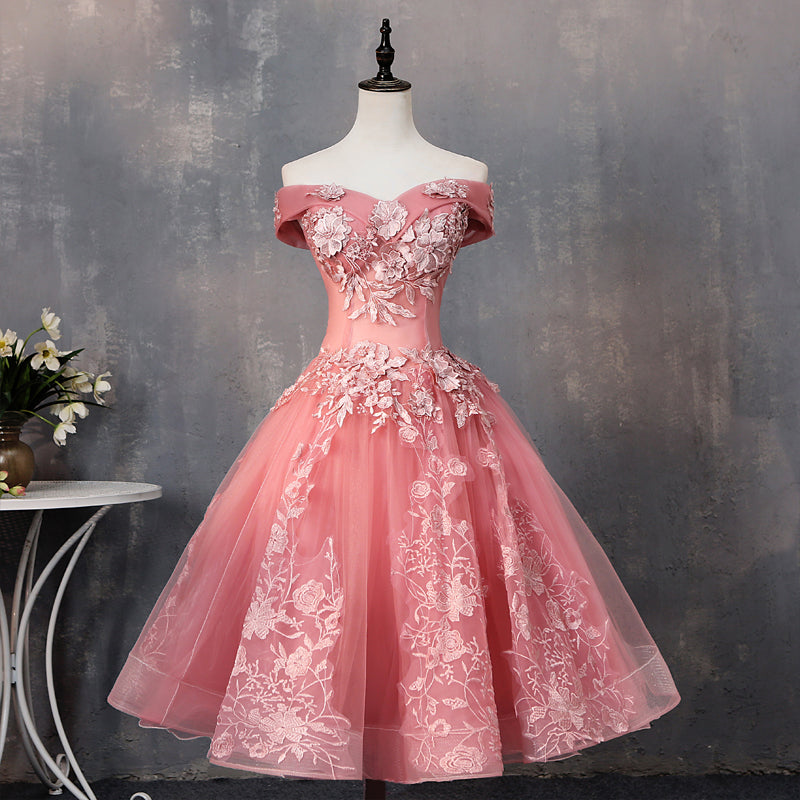 Pinkes kurzes A-Linie Ballkleid Heimkehrkleid aus Spitze 8915