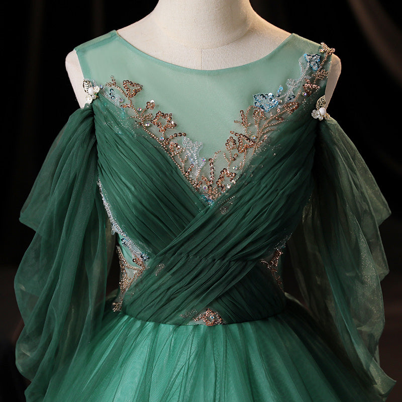 Grünes Tüll langes Ballkleid in A-Linie Grünes Abendkleid 10635