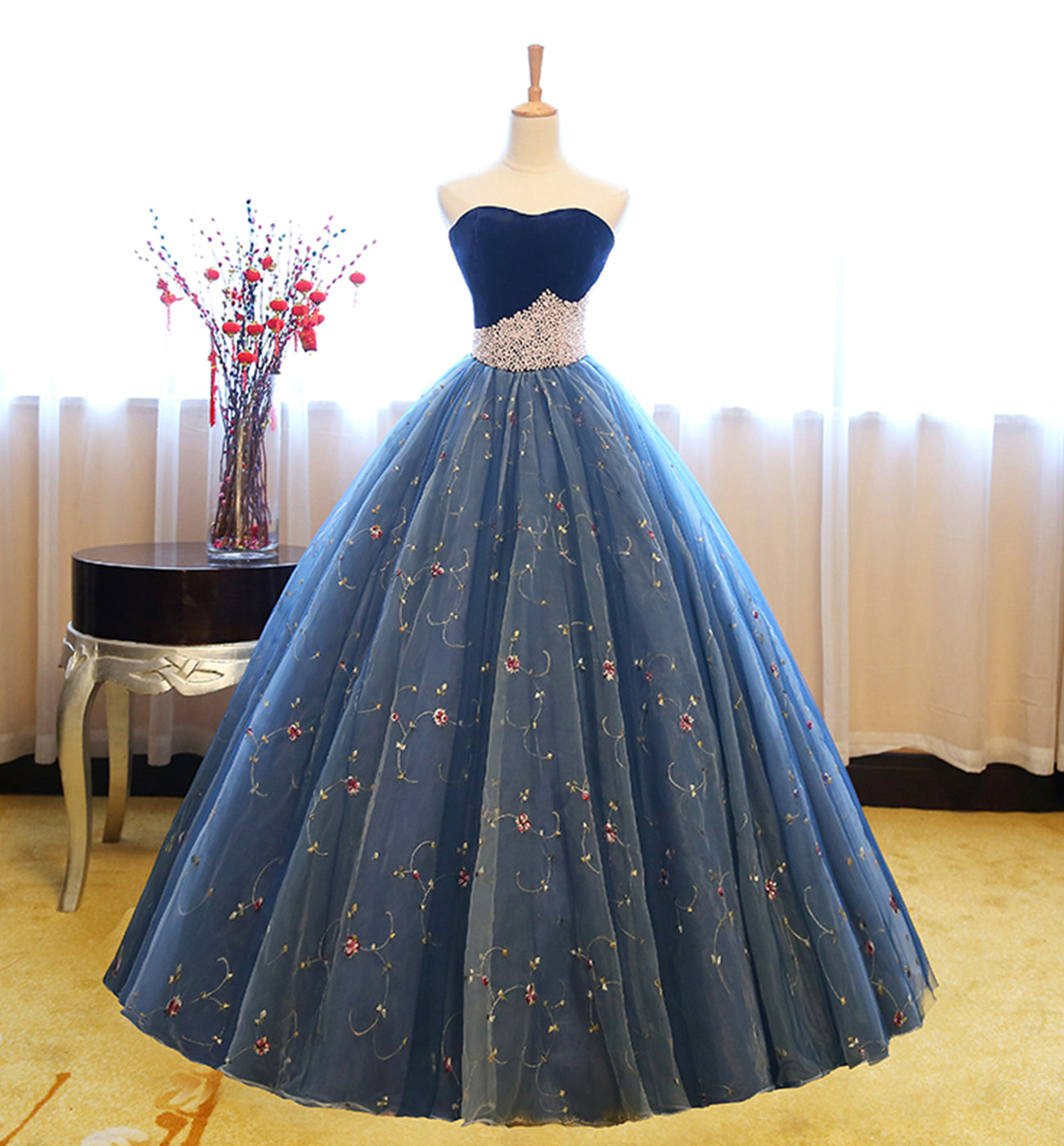 Blaues Tüll-Spitzen langes Ballkleid blaues Abendkleid 8622