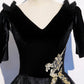 Black velvet lace long prom dress evening dress  8502
