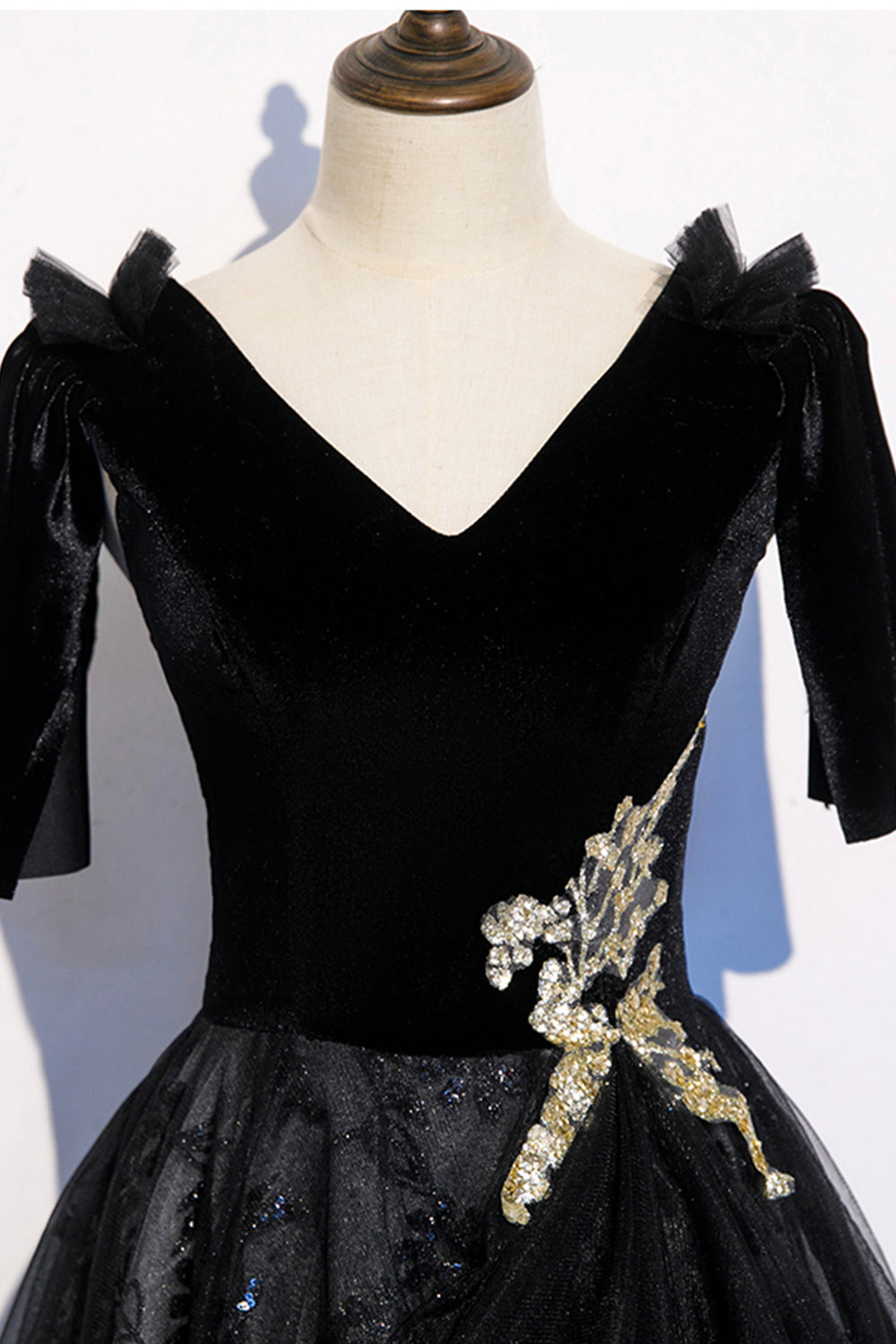 Black velvet lace long prom dress evening dress  8502